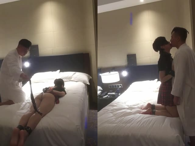 肌肉猛男健身房认识的小母狗，酒店开房玩捆绑偷拍小视频