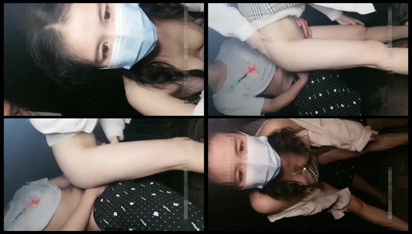 扎着两个辫子颜值不错妹子，户外野战口交后入抽插，抬腿栏杆上操呻吟娇喘