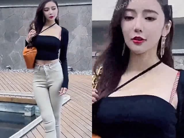 【秀人王馨瑶】极品牛仔蜜桃臀，无内肉丝微微透BB 超美 