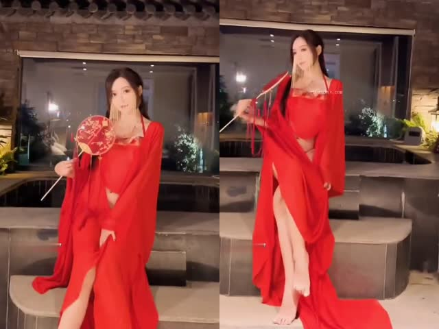 【秀人王馨瑶】红色链纱古装，无内肉丝，绝美身材颜值  