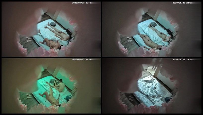 情趣酒店玫瑰主题房摄像头偷拍晚上加完班眼镜哥和女同事开房啪啪啪放松一下 